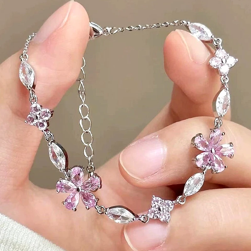 ATEVORA Pink Blossom Crystal Floral Bracelet