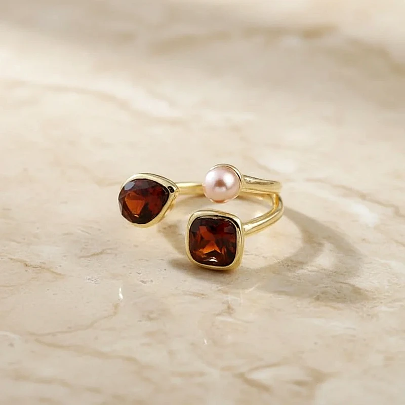 Brown Stone Pearl Ring