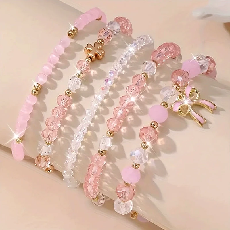 Clear Crystal Beaded Stackable Stretch Braceletset