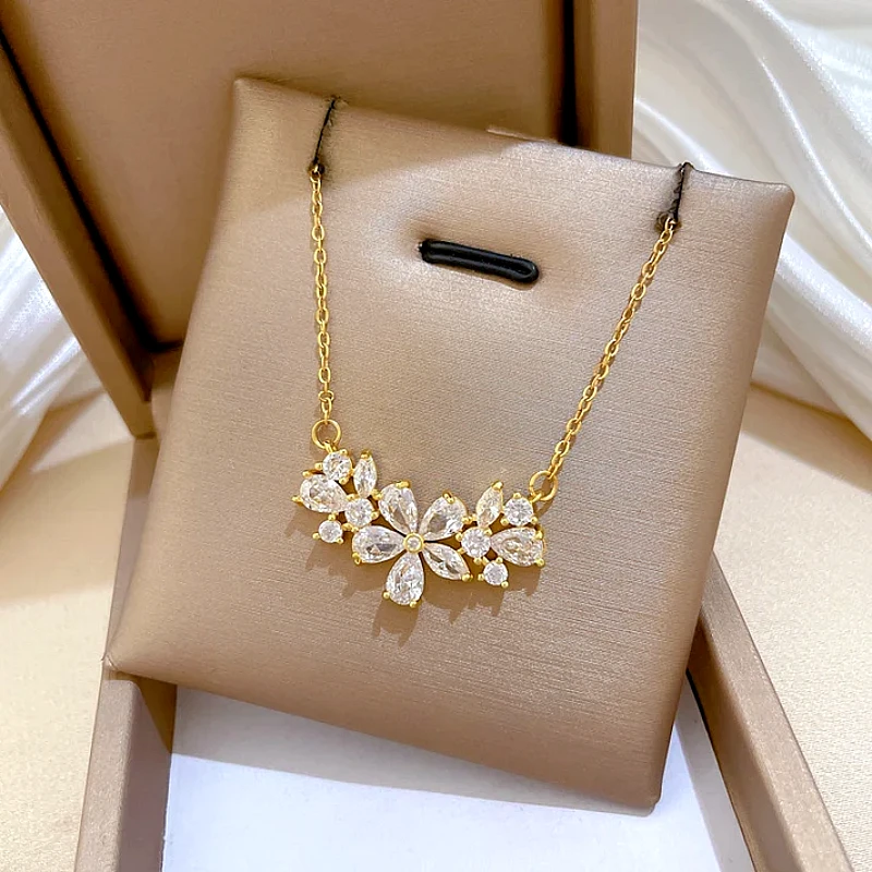Crystal Flower Charm Necklace