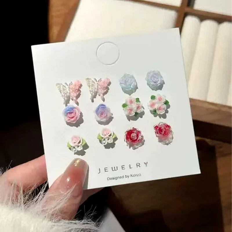 Flower Butterfly Stud Earrings - Product Image