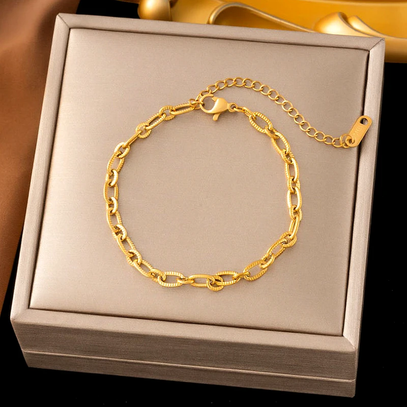 Gold-Tone Textured Paperclip Link Chain Bracelet