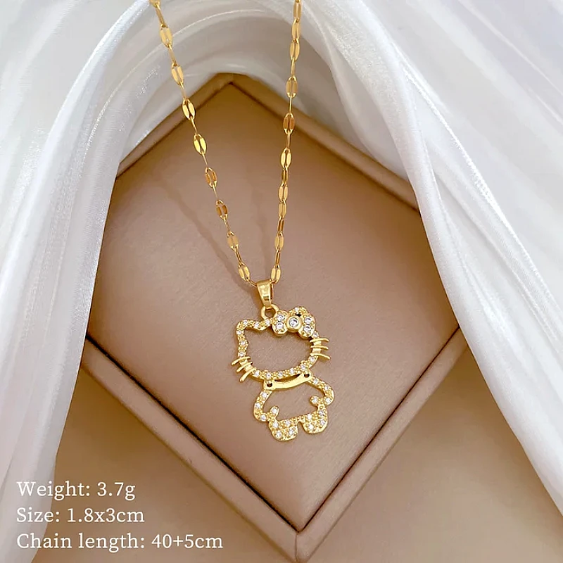 Luxury Cute Cat Pendant Gold Necklace