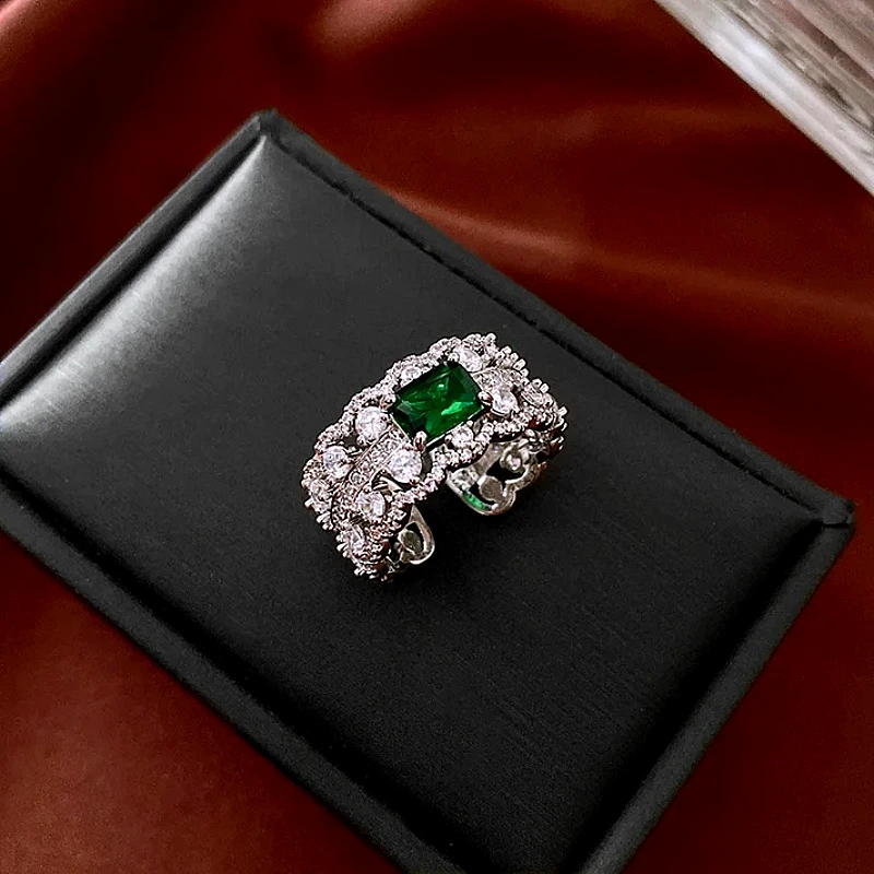 Luxury Silver Foiled Green Gem - Ring
