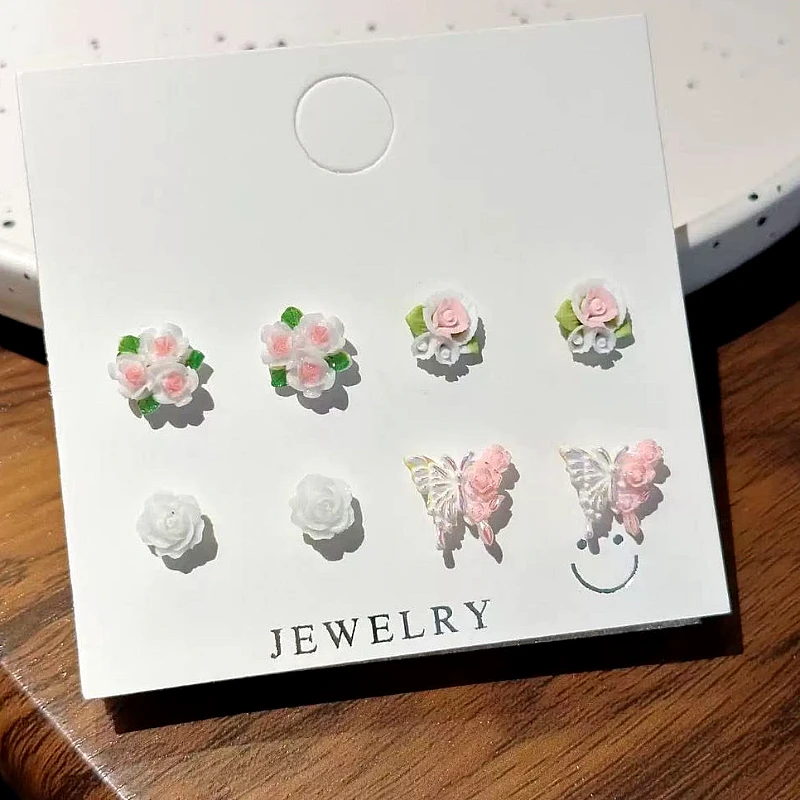 Pink Rose Butterfly Earrings - Product Image