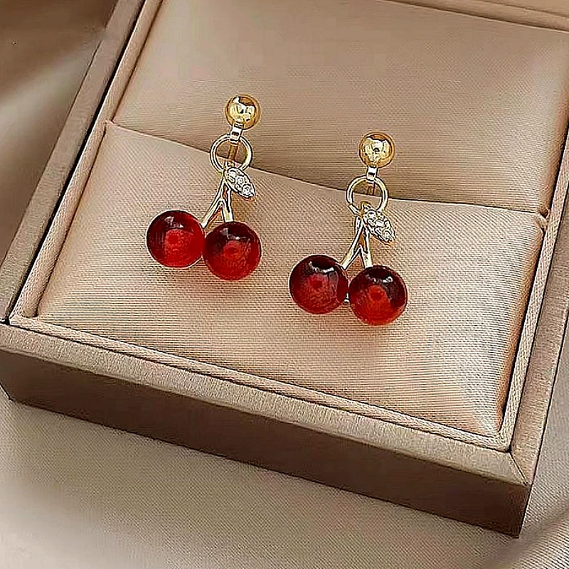 Red Cherry Drop Earrings - Product Image