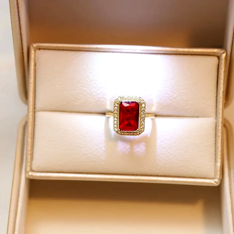 Red Stone Halo Ring