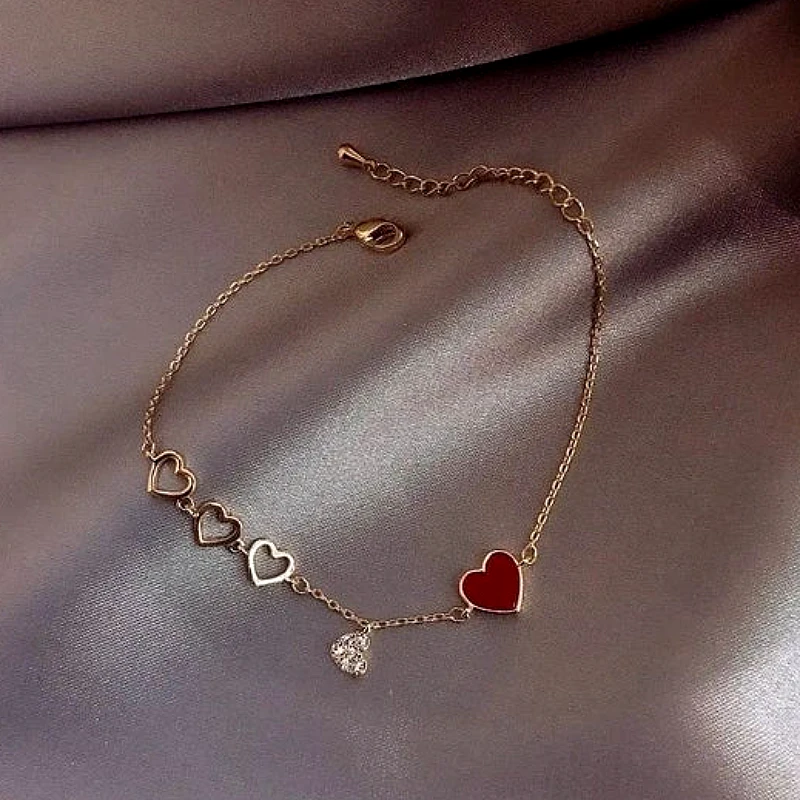 Rose Gold-Tone Multi-Heart Charm Chain Bracelet