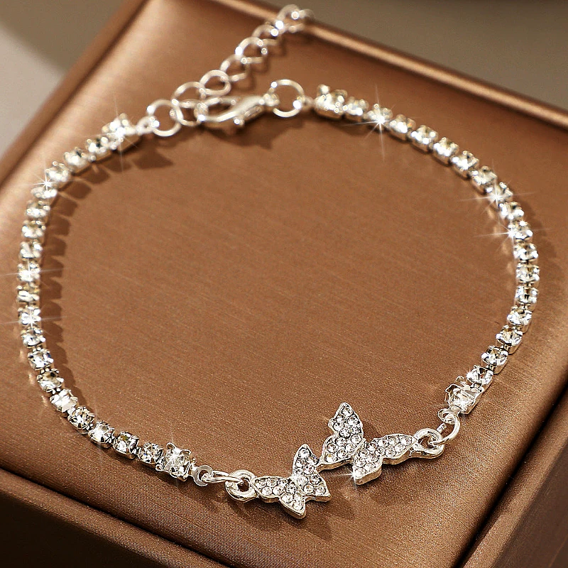 Silver-Tone Crystal Bracelet with Pavé Butterfly