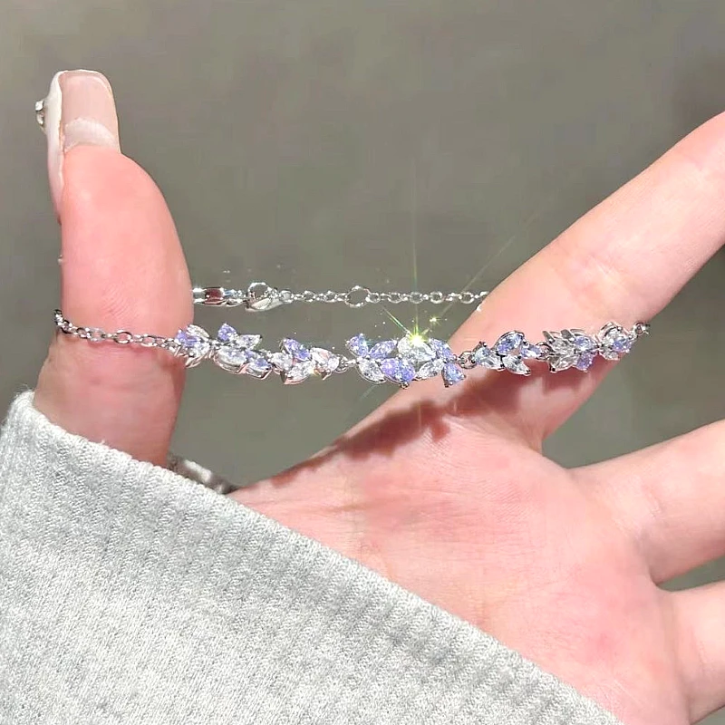 Silver-Tone Marquise Crystal Leaf Vine Bracelet