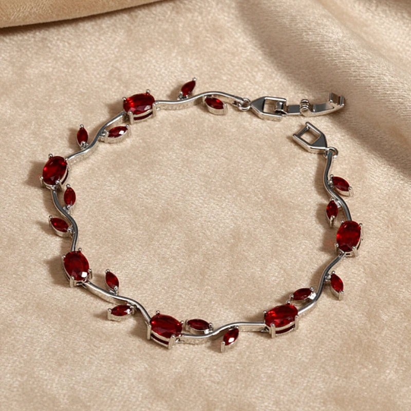 Tulip Red Diamond Silver Bracelet - Product Image