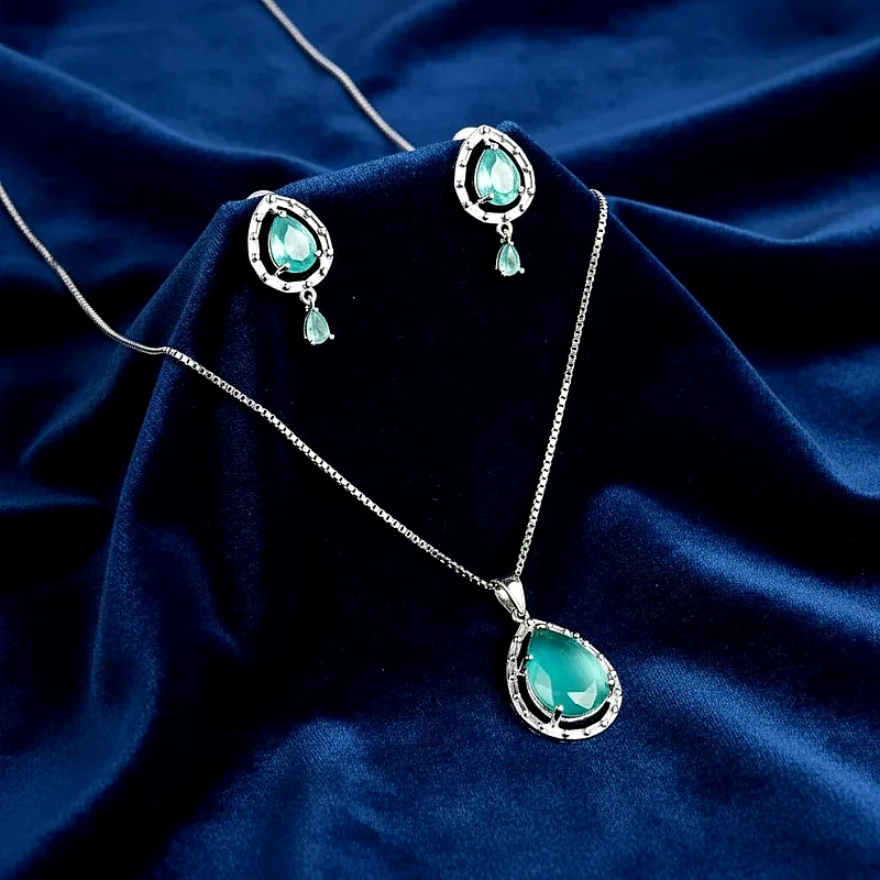 Turquoise Natural Stone Silver - Jewelry Set