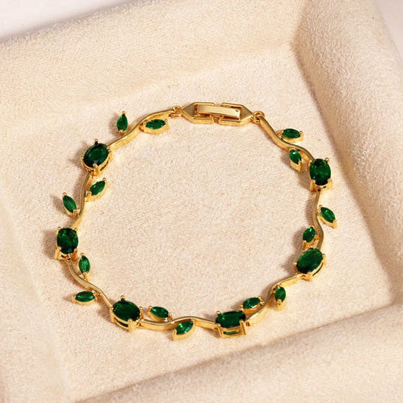 Viral Tulip Green Diamond Gold Bracelet - Product Image