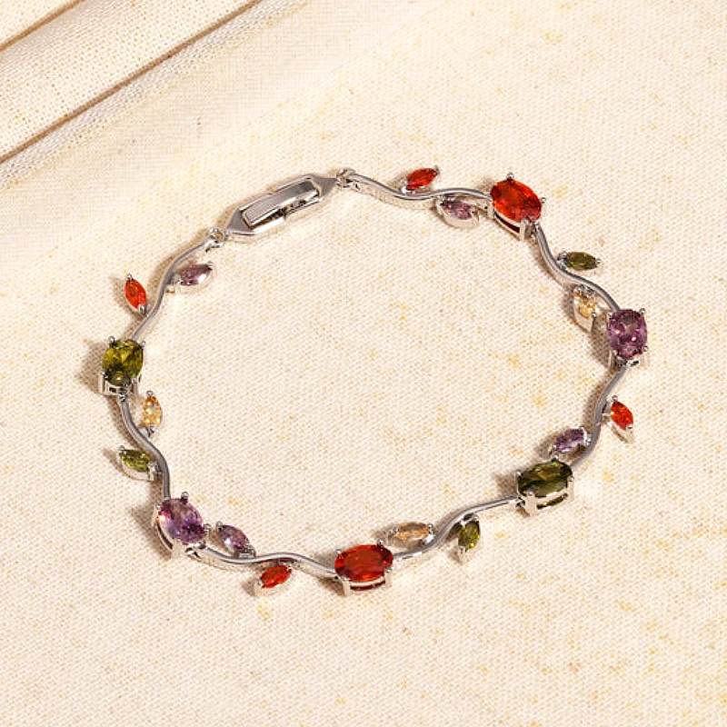 Viral Tulip Multi Diamond Silver Bracelet - Product Image