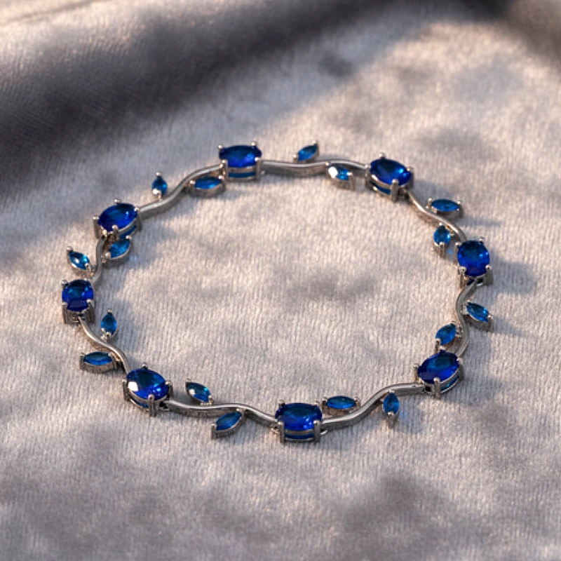 Viral Tulip Navy Diamond Silver Bracelet - Product Image