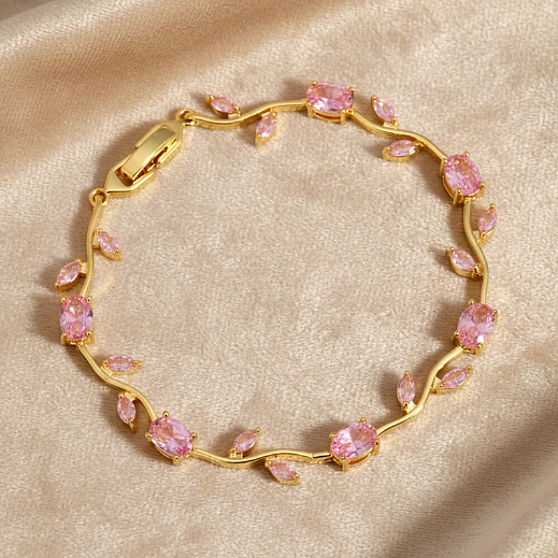 Viral Tulip Pink Diamond Gold Bracelet - Product Image