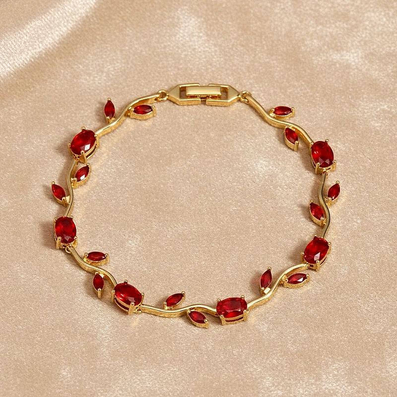 Viral Tulip Red Diamond Gold Bracelet - Product Image